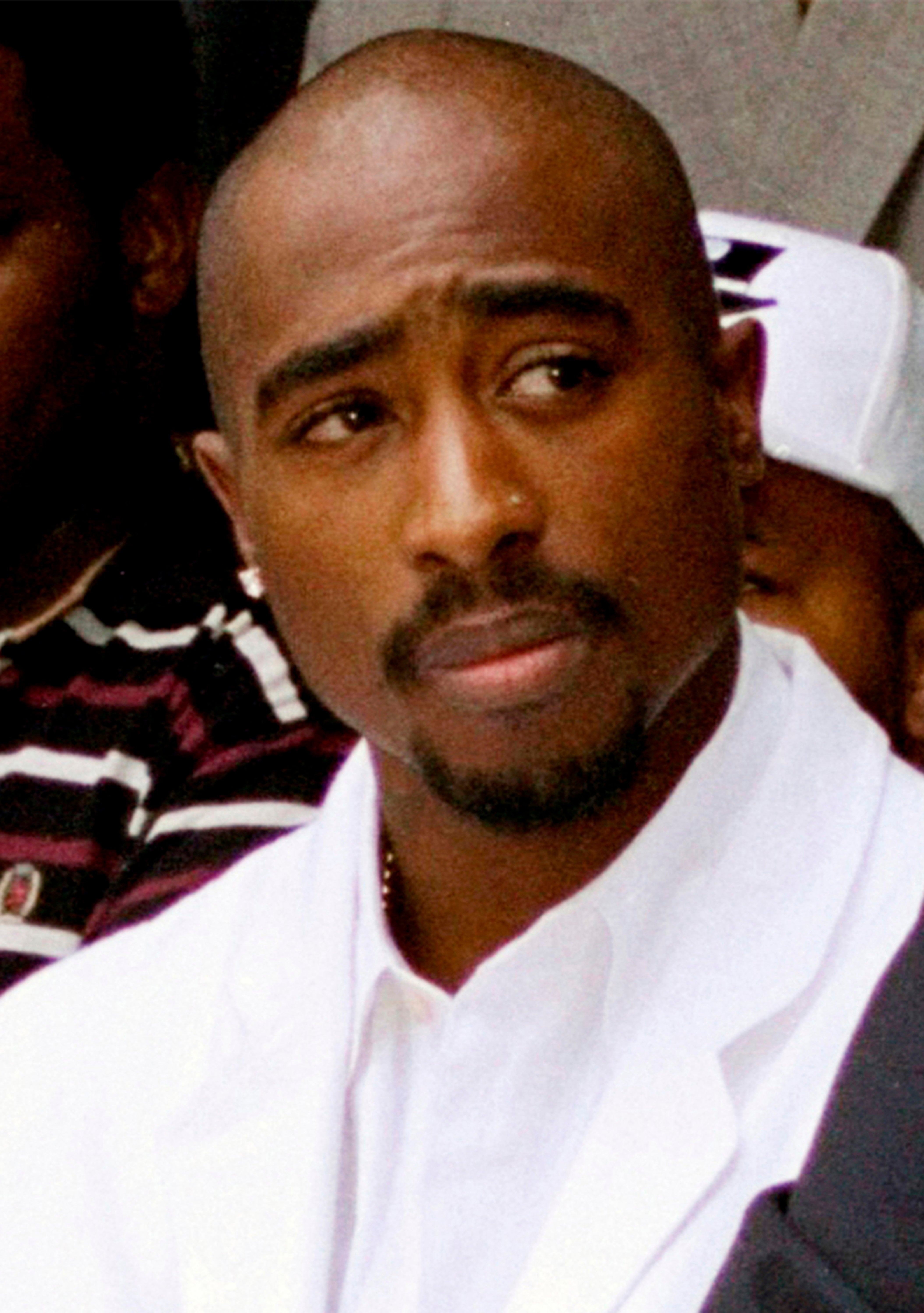Rapper Tupac Shakur attends a voter registration event in South Central Los Angeles in August 1996