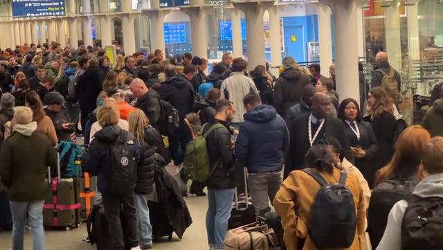 <p>New Year travel chaos at St Pancras as flooding cancels all Eurostar and Southeastern high-speed trains.</p>