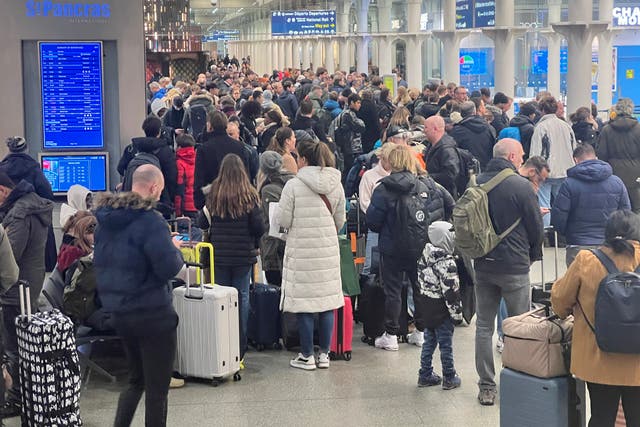 <p>Going places? Some of the thousands of stranded passengers at London St Pancras </p>