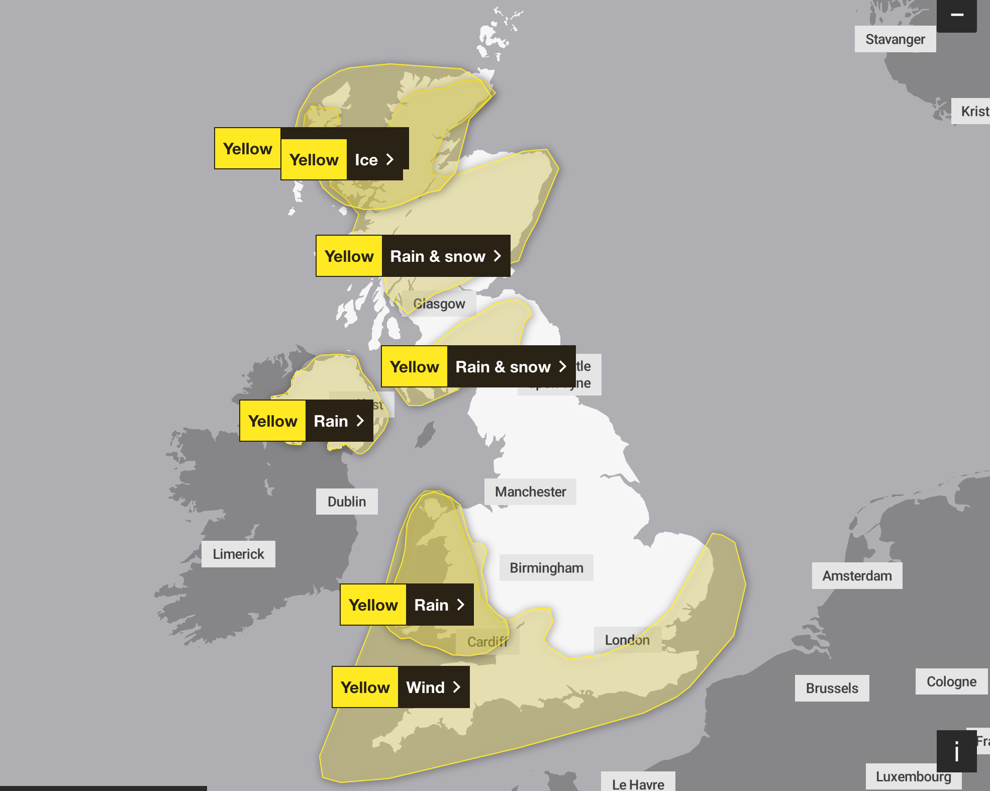 The Met Office weather warnings in place across the UK