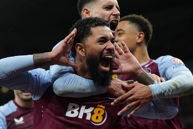 Douglas Luiz, centre, celebrates after scoring Aston Villa’s winner (Jacob King/PA)