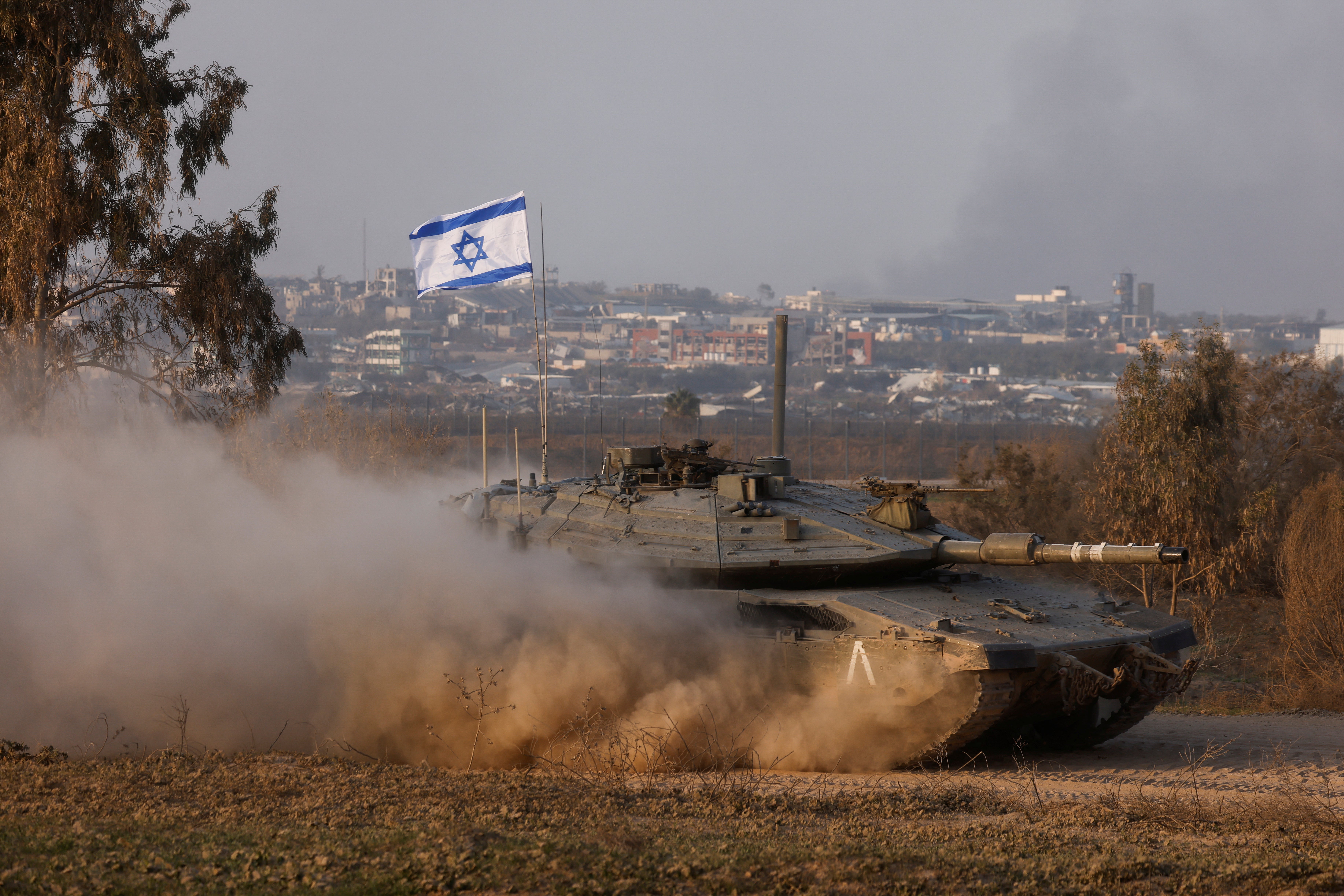 An Israeli tank near the Israel-Gaza border