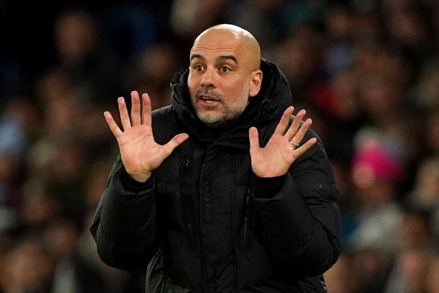 <p>Manchester City manager Pep Guardiola told his players to enjoy themselves at half-time (Martin Rickett/PA)</p>