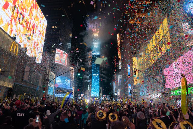 <p>New York City will be ramping up security measures for their New Year’s Eve celebrations, like this one pictured above in 2021</p>