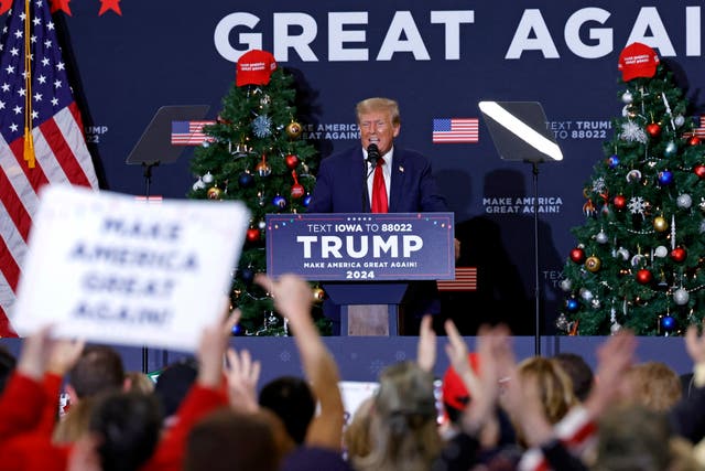<p>Donald Trump last held an event in Iowa on 19 December, urging voters to not become complacent despite polls showing a clear lead in the Iowa Republican caucus</p>