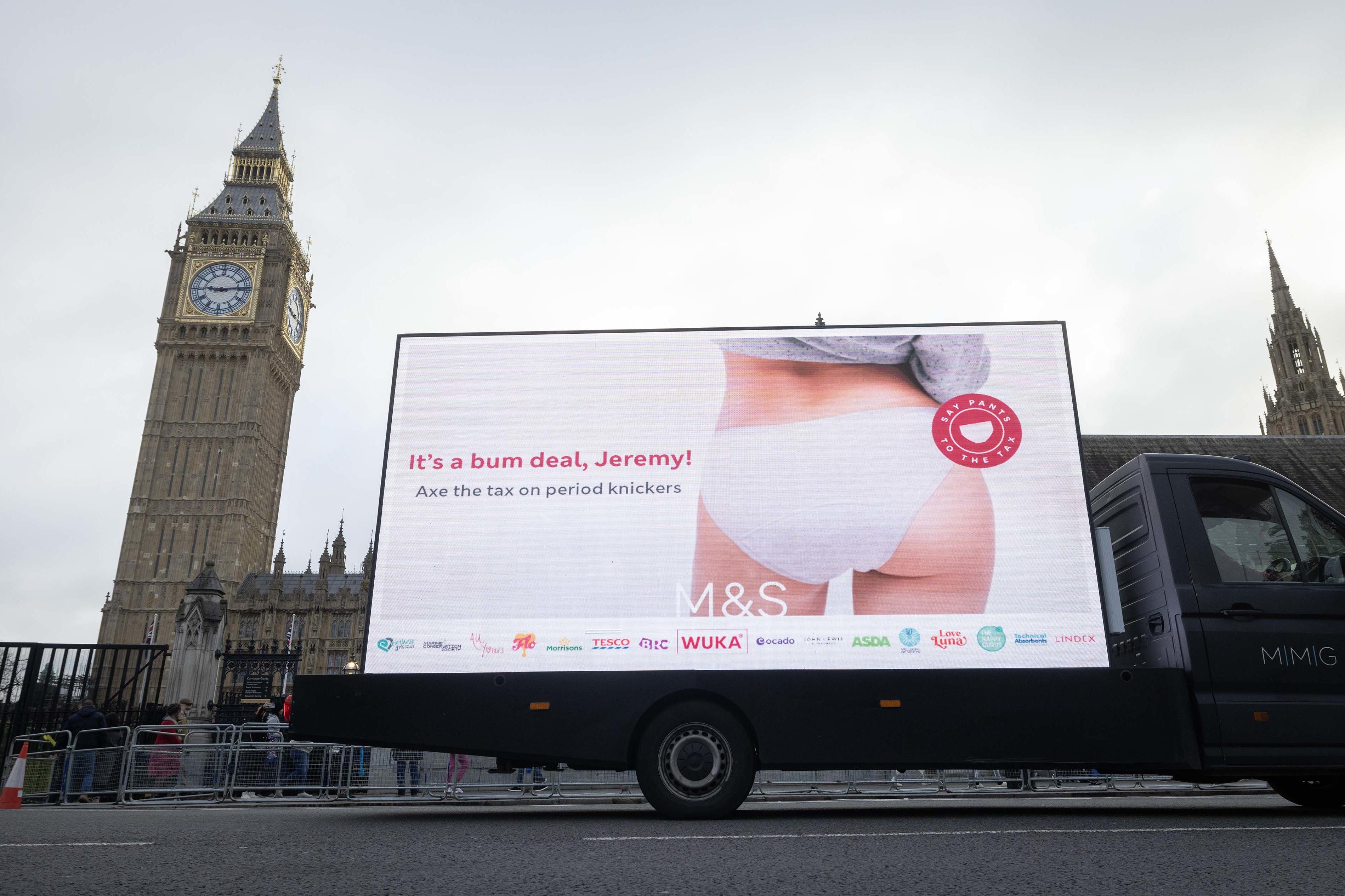 A van campaigning for Say Pants to the Tax’ outside the Houses of Parliament (Matt Alexander/PA)