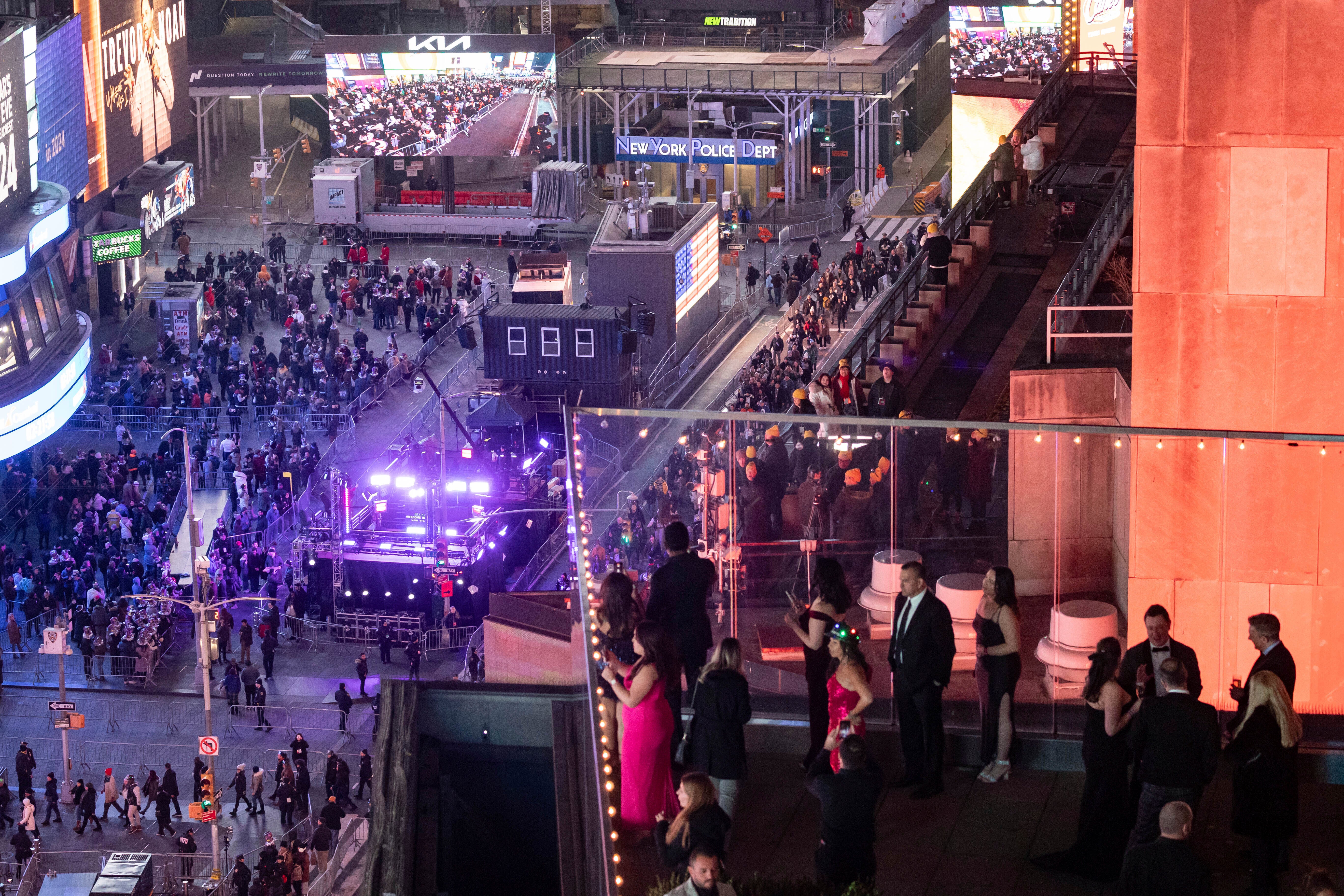 A general view shows Times Square as seen from the New York Marriott Marquis during the New Year’s Eve celebration, Sunday, 31 December 2023