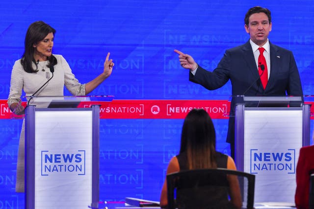 <p>Nikki Haley and Ron DeSantis face off at the last GOP debate </p>