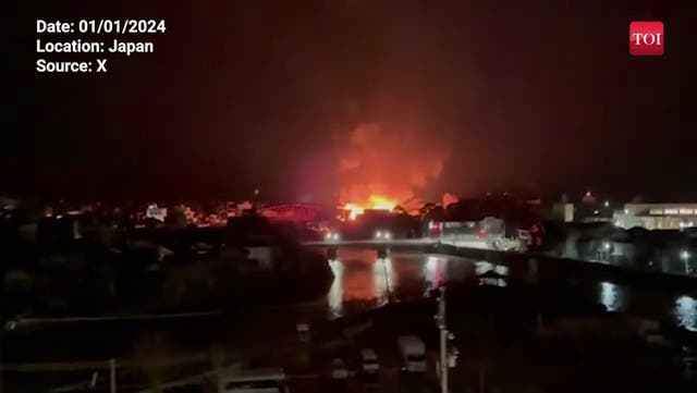 <p>Japan earthquake: Huge fire breaks out as rescuers search for victims under rubble.</p>