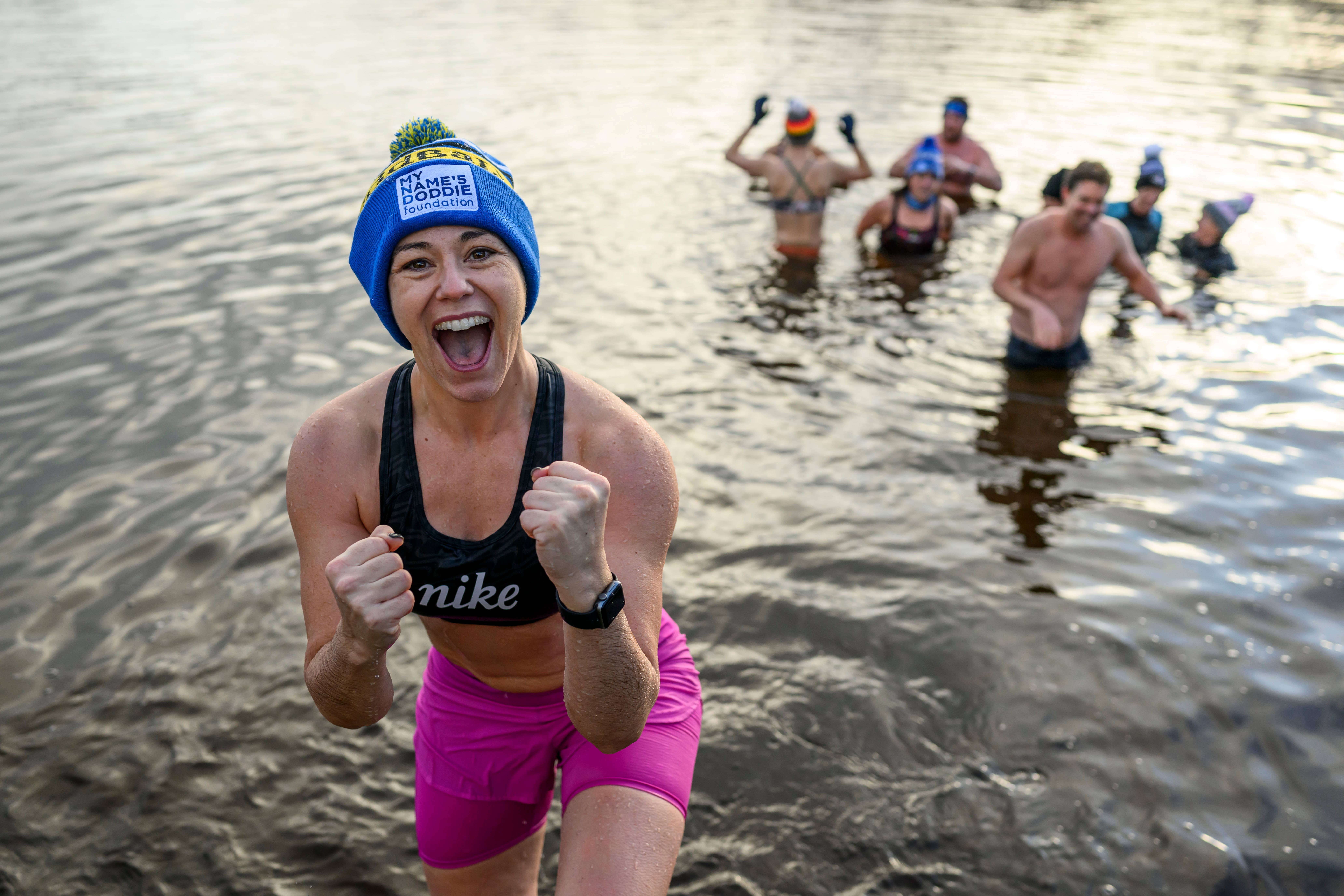 TV presenter Eilidh Barbour took part in a new year’s dook for motor neurone disease in memory of Doddie Weir