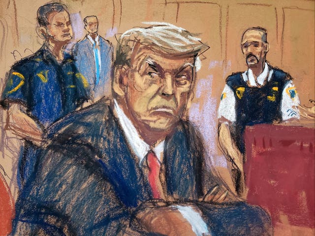 <p>Donald Trump appears in court to face hush money charges in 4 April 2023</p>