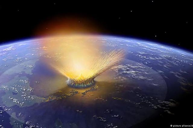 <p>A large asteroid (~12 km in diameter) hit Earth 66 million years ago, likely causing the end-Cretaceous mass extinction</p>