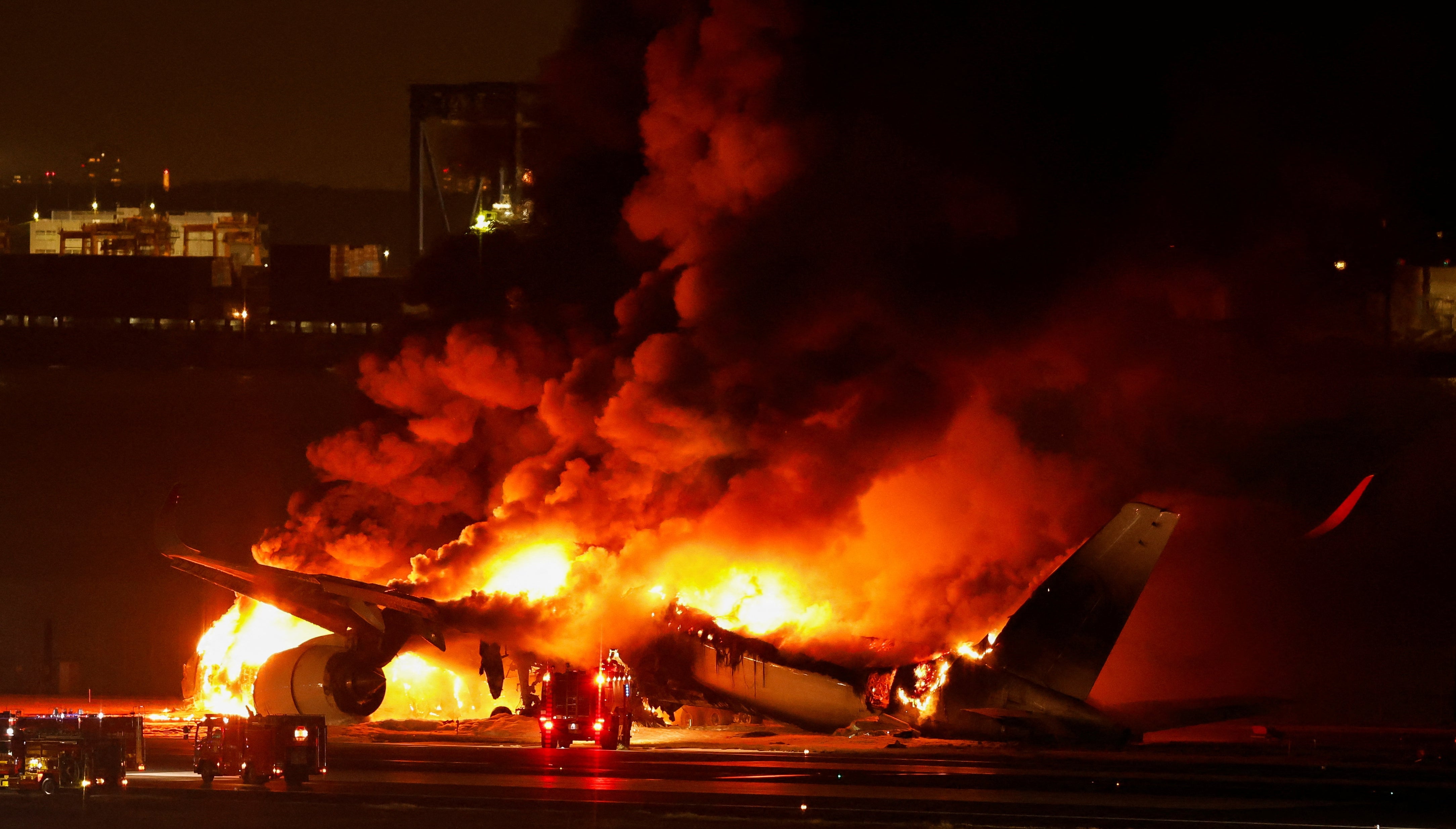 Japan Airlines' A350 airplane on fire at Haneda international airport in Tokyo