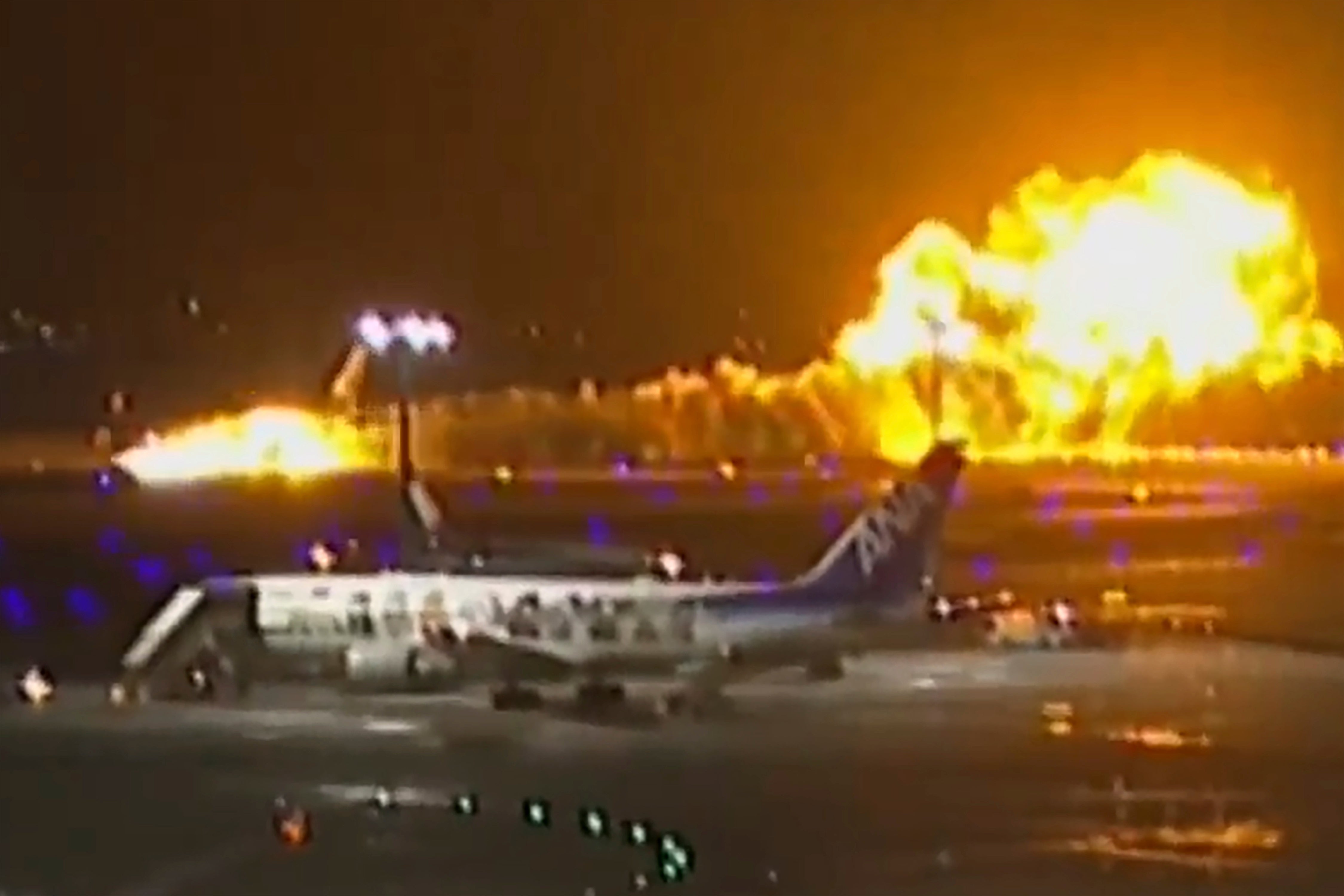 Footage appeared to show the moment the plane caught fire