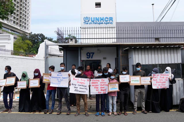 <p>Representational. Rohingya refugees residing in Sri Lanka protest outside the UN’s refugee agency office in Colombo, Sri Lanka, Tuesday, 2 January 2024</p>