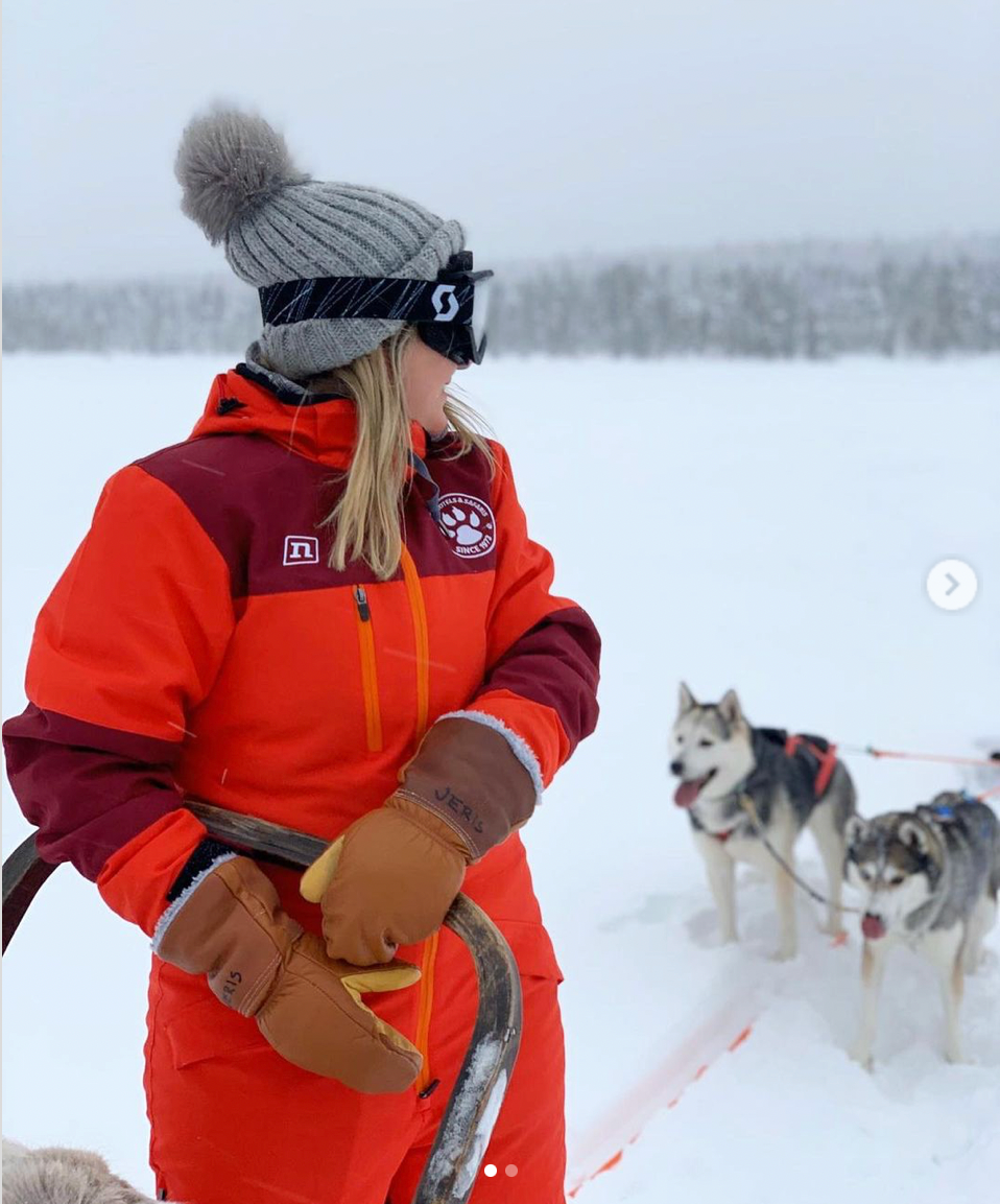 Dog sledding in Finland; snow-filled landscapes prompted Lizzie to research Arctic expeditions