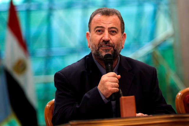 <p>Top Hamas official Saleh al-Arouri — pictured above in 2017 — died in a blast outside of Beirut</p>