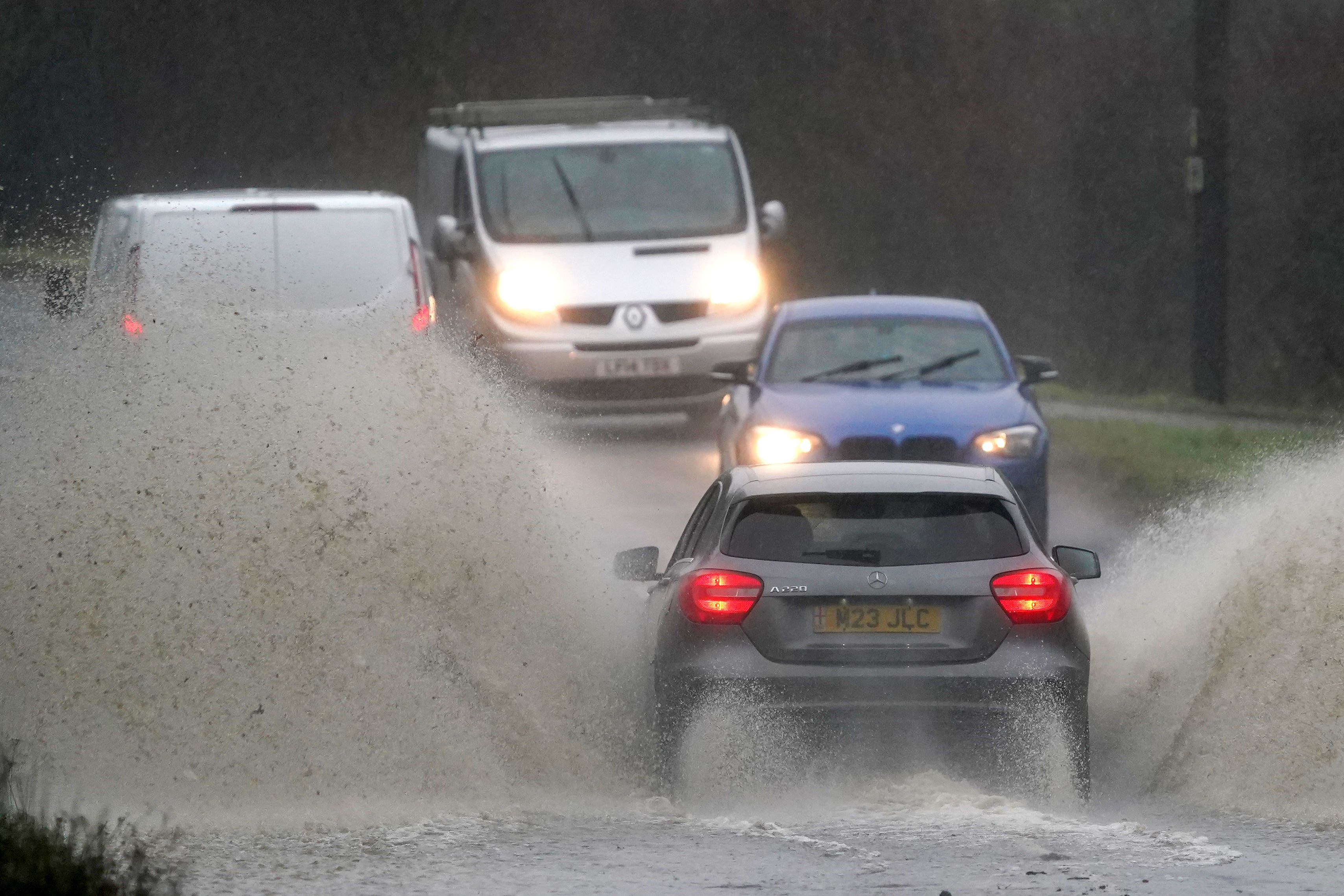 Drivers face difficult driving conditions near Folkestone in Kent as Storm Henk batters the UK