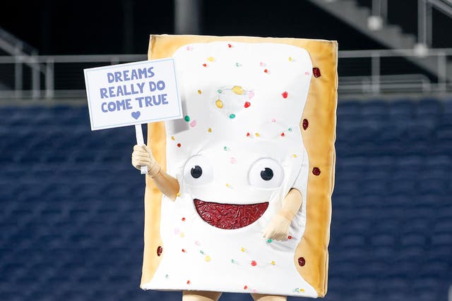 <p>The Pop-Tart Bowl mascot, Strawberry, after the game between the North Carolina State Wolfpack and the Kansas State Wildcats on 28 December 2023 at Camping World Stadium in Orlando, Fl.</p>