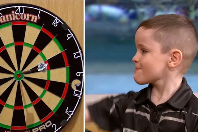<p>Six-year-old Luke Littler darts hopeful hits bullseye live on This Morning.</p>