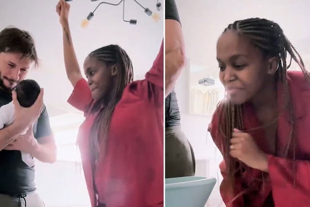 <p>Oti Mabuse admits missing dancing as she performs salsa while changing daughter’s nappy.</p>