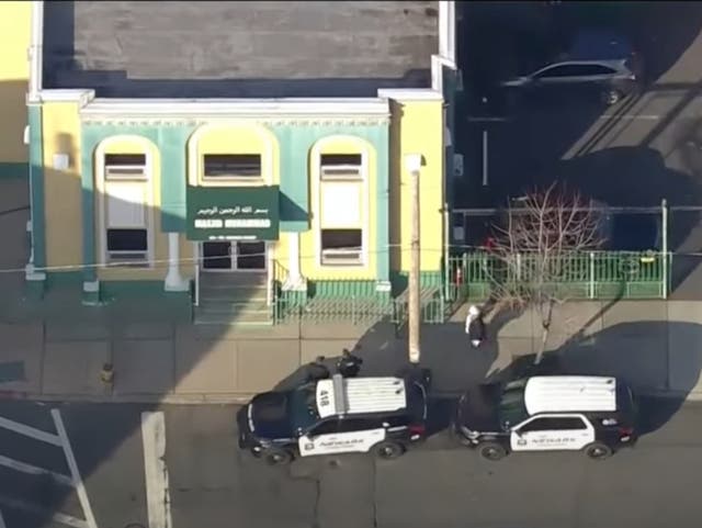 <p>New Jersey police cruisers parked outside a mosque where an imam was shot on Wednesday, 3 Jan, 2024</p>