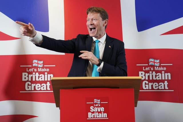 <p>Richard Tice outlining Reform UK’s plans to ‘Save Britain’ one Tory vote at a time </p>