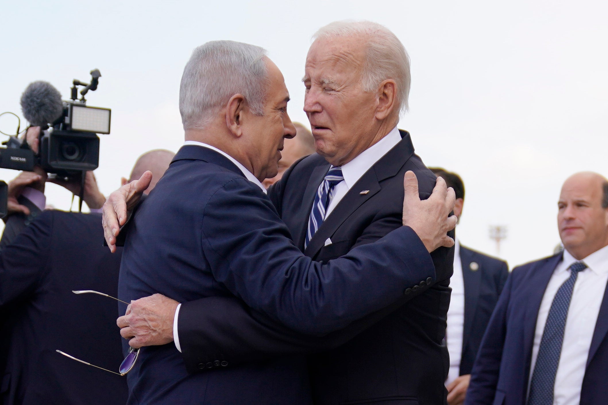 Israeli prime minister Benjamin Netanyahu greets president Joe Biden in Tel Aviv