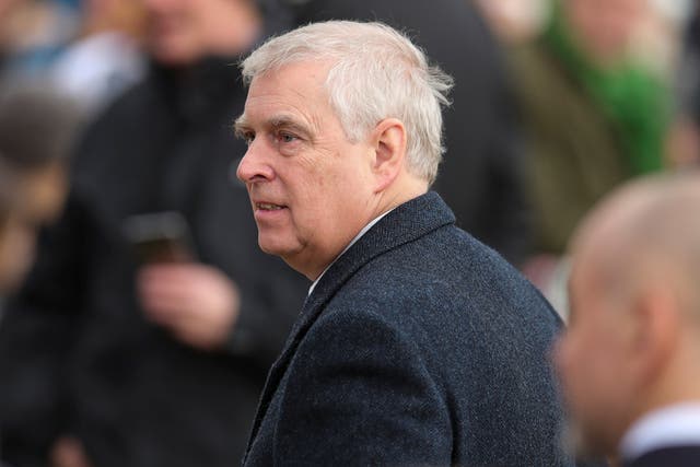 <p>Prince Andrew, Duke of York attends the Royal Family's Christmas Day service at St. Mary Magdalene's church, as the Royals take residence at the Sandringham estate in eastern England, Britain December 25, 2023. </p>