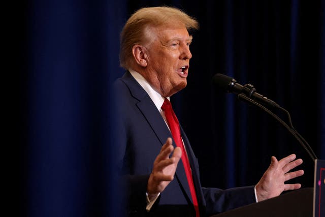 <p>Republican presidential candidate and former President Donald Trump attends a campaign event in Waterloo, Iowa in December 2023 </p>