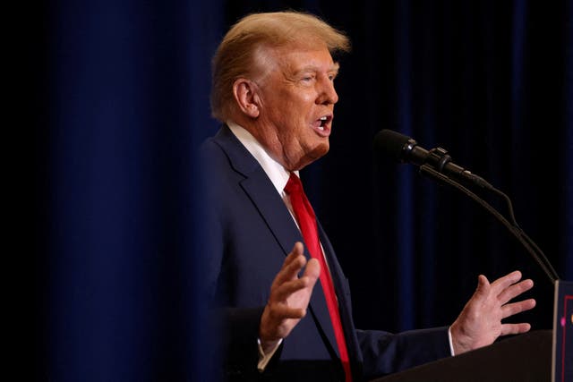 <p>Donald Trump speaks at a campaign event </p>