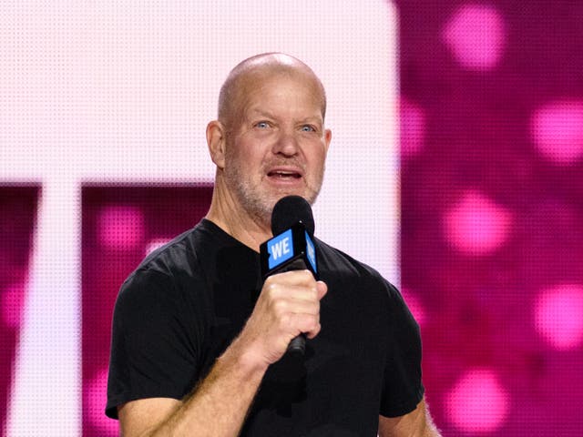 <p> Lululemon founder Chip Wilson speaks during WE Day at KeyArena on 21 April 2017 in Seattle, Washington</p>