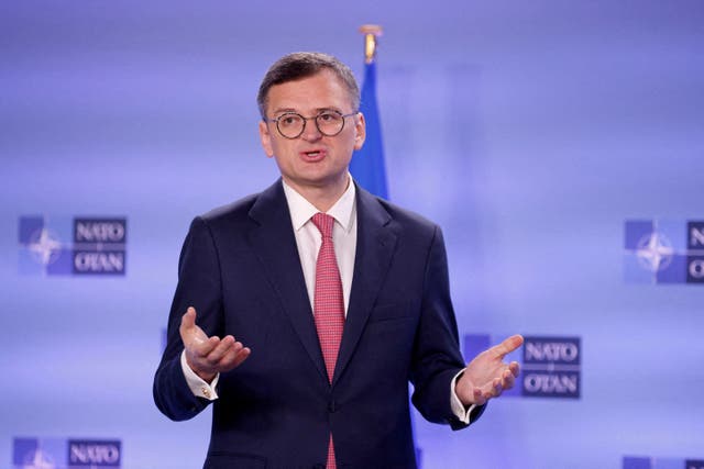<p>Ukrainian foreign minister Dmytro Kuleba attends a press conference</p>