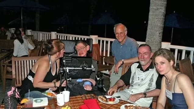Stephen Hawking at a conference in the Caribbean held by Jeffrey Epstein