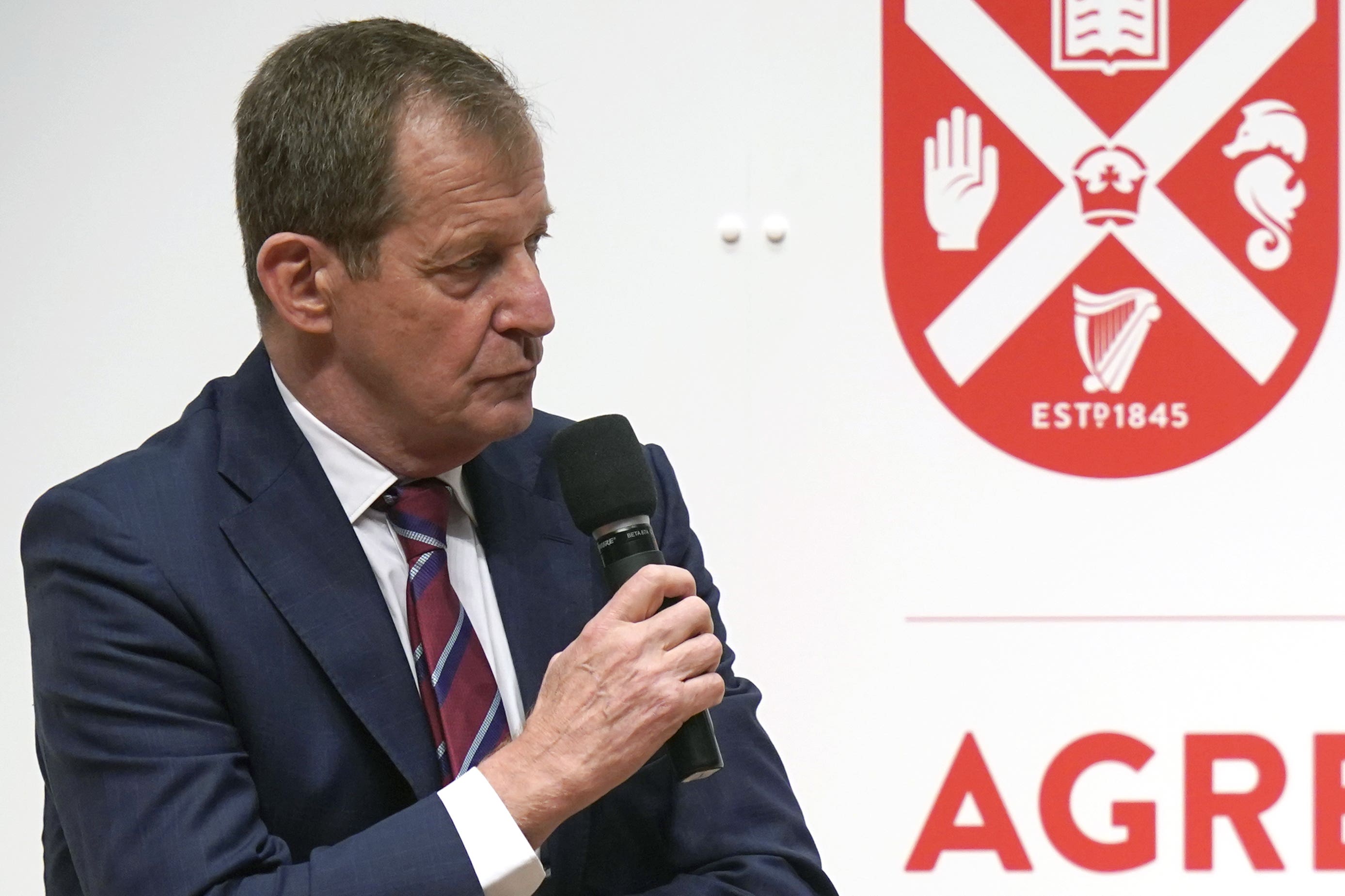 Alastair Campbell at the international conference at Queen’s University Belfast to mark the 25th anniversary of the Belfast/Good Friday Agreement (PA)