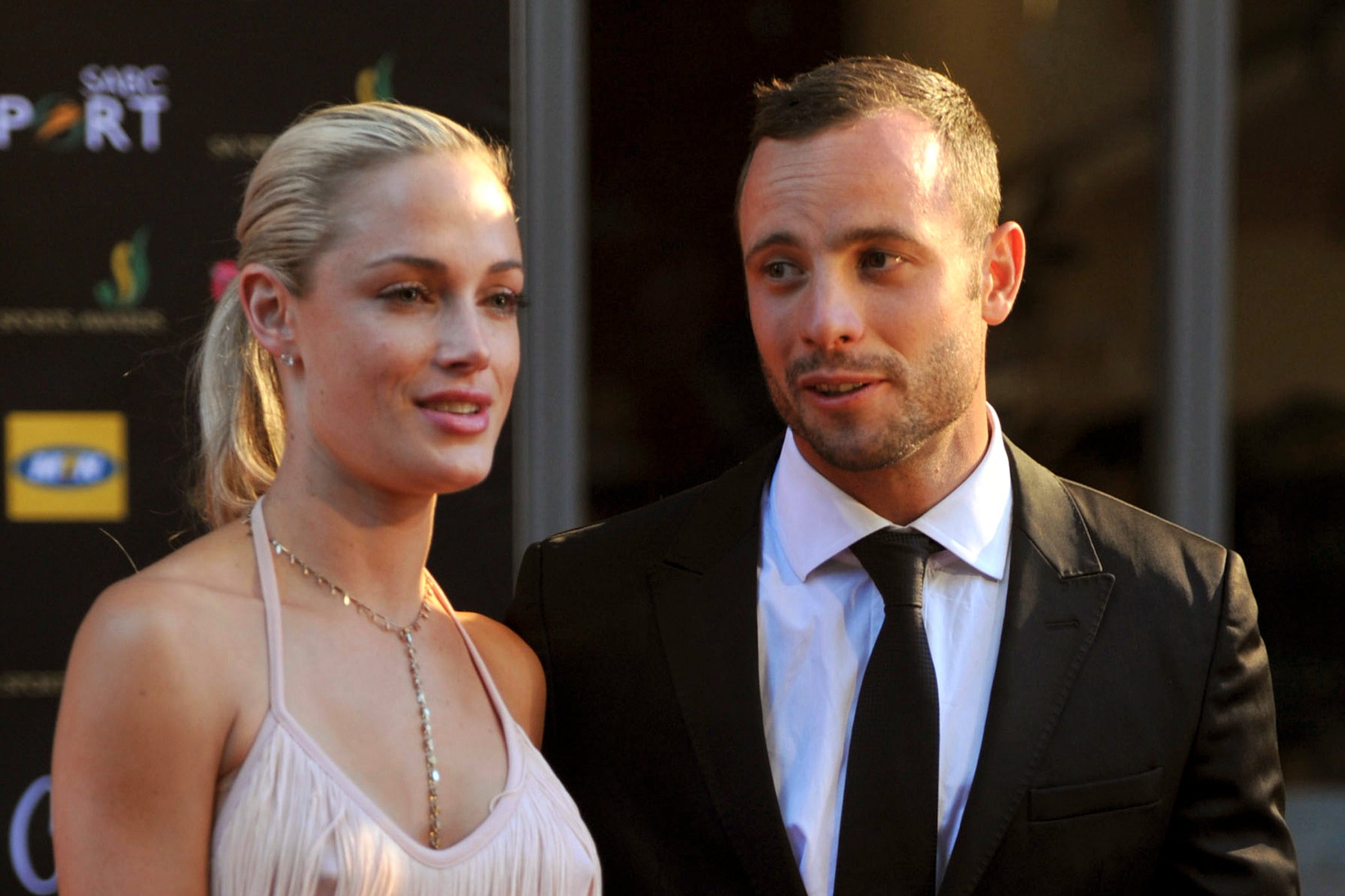 South African Olympic athlete Oscar Pistorius, right, and Reeva Steenkamp in 2012