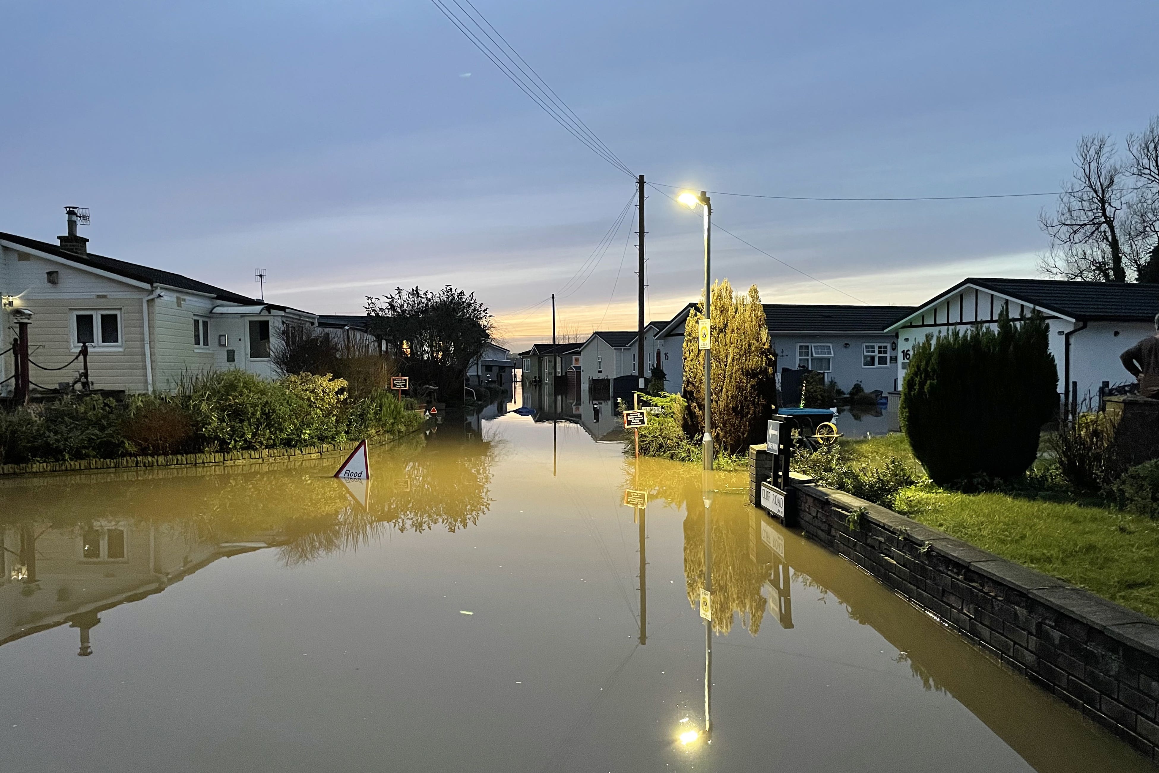 Floodwater surrounds houses in Summer Way, Radcliffe-on-Trent, Nottinghamshire