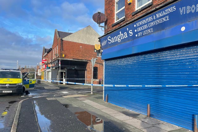<p>Sangha’s newsagent in Liverpool, where shots were reported from on Wednesday </p>