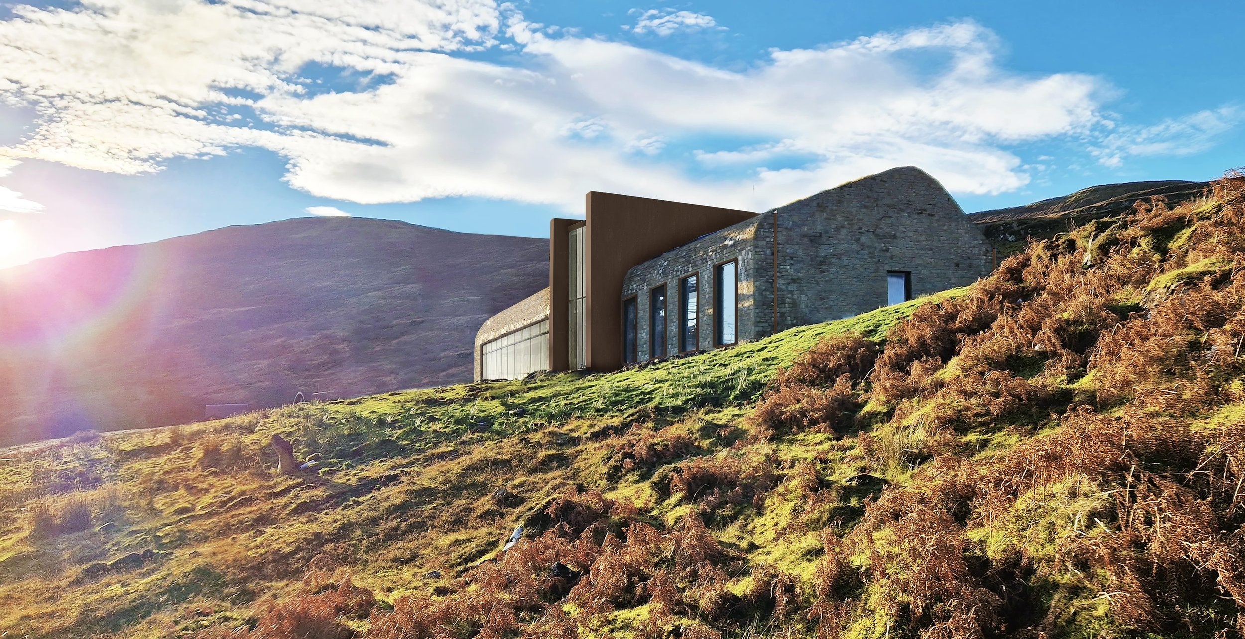 The main building is perched on a hilltop with soaring sea views across to the neighbouring Isle of Raasay