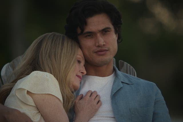 <p>Julianne Moore and Charles Melton in ‘May December’</p>