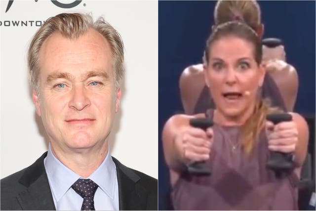 <p>Christopher Nolan and Peleton instructor Jenn Sherman</p>