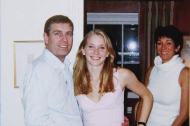 Undated handout file photo issued by the US Department of Justice of the Duke of York, Virginia Giuffre, and Ghislaine Maxwell (YUS Department of Justice/PA Media)