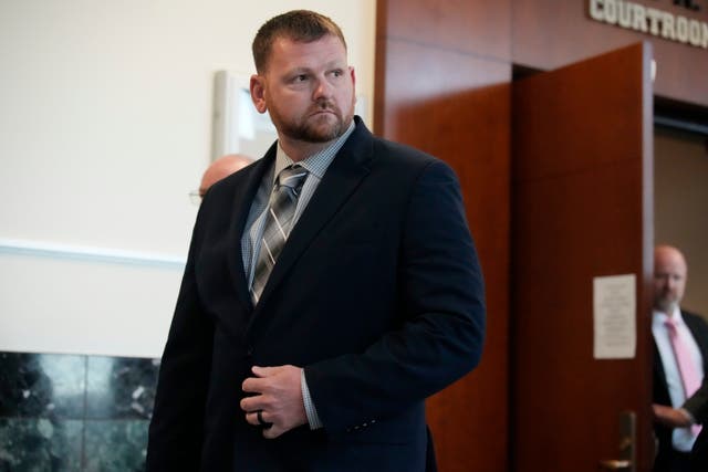 <p>FILE - Former Aurora, Colo., Police Department officer Randy Roedema leaves the courtroom after being convicted of charges in the 2019 death of Elijah McClain during a trial in the Adams County, Colo., Courthouse, Oct. 12, 2023, in Brighton, Colo. The only police officer convicted of killing McClain faces anywhere from probation to several years behind bars when a judge decides his punishment Friday, Jan. 5, 2024. (AP Photo/David Zalubowski, File)</p>