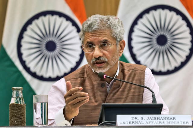 <p>Indian foreign minister Subrahmanyam Jaishankar addresses a press conference in New Delhi, India</p>