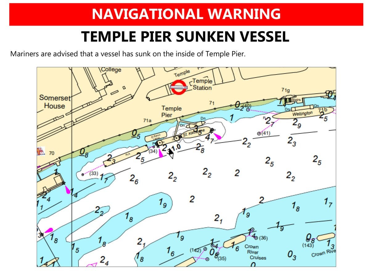 Warning for other boaters about sunken vessel