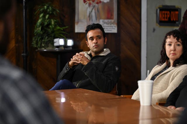<p>Vivek Ramaswamy held a ‘prayer and open discussion’ in lieu of a campaign event in Iowa following a shooting at Perry High School</p>