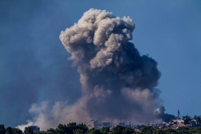 <p>Smoke rises following an Israeli bombardment in the Gaza Strip</p>