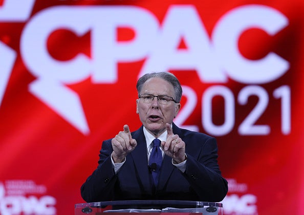 Wayne LaPierre, National Rifle Association, addresses the Conservative Political Action Conference held in the Hyatt Regency on February 28, 2021 in Orlando, Florida