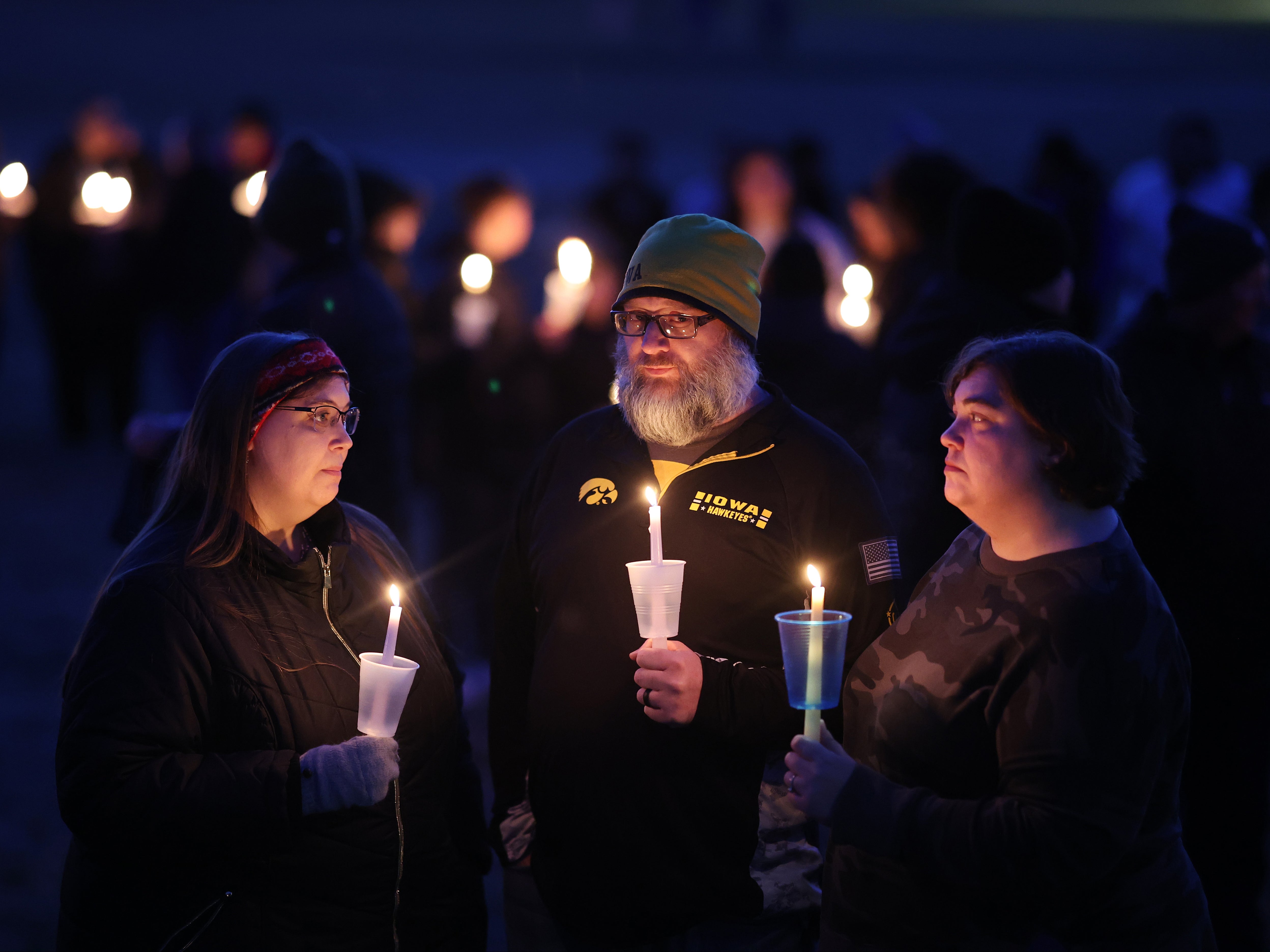 Community members gather in Wiese park for a candlelight vigil following the morning shooting at the Perry Middle School and High School complex on January 04, 2024 in Perry, Iowa. A 17-year-old student identified by authorities as Dylan Butler opened fire at the school on the first day back from the winter break, killing a student and wounding five others