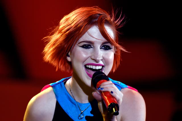 <p>Hayley Williams of Paramore performing at the Hollywood Bowl in 2014</p>